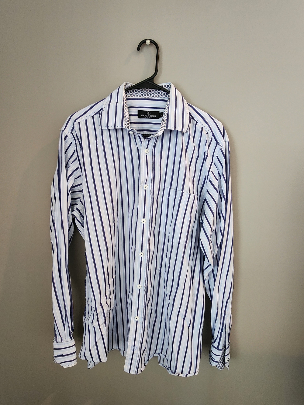 Bugatchi White & Blue Vertical Stripe Dress Shirt